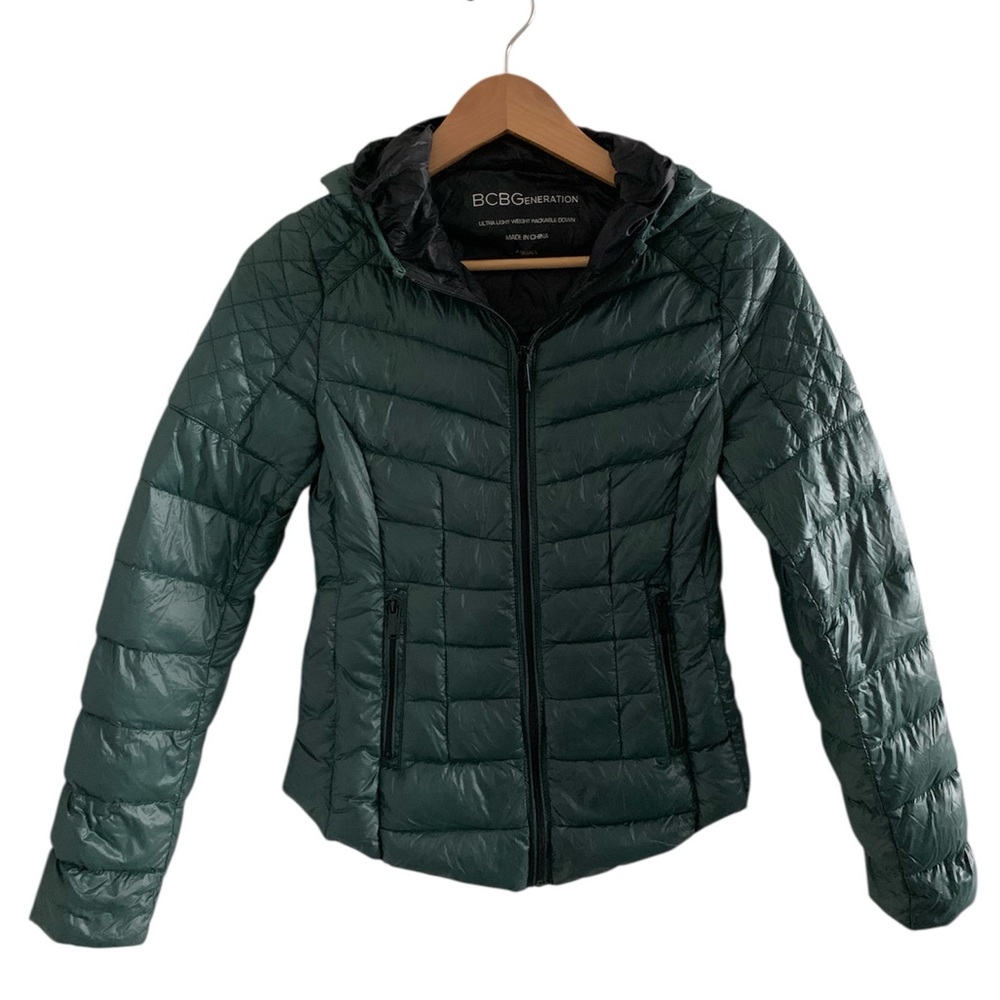 Bcbgeneration Green Puffer Jacket With Quilted De… - image 1